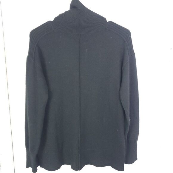 Evereve Sweater Womens XS Turtleneck Raised Shoulder Split Seam Foldover Black - Picture 1 of 8